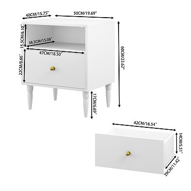 Modern Nightstand with Drawer & Open Shelf, Sturdy Bedside Table for Bedroom, Small Spaces