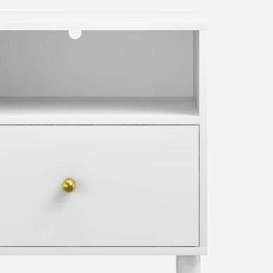 Modern Nightstand with Drawer & Open Shelf, Sturdy Bedside Table for Bedroom, Small Spaces