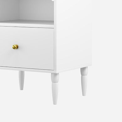 Modern Nightstand with Drawer & Open Shelf, Sturdy Bedside Table for Bedroom, Small Spaces