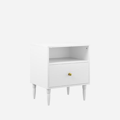 Modern Nightstand with Drawer & Open Shelf, Sturdy Bedside Table for Bedroom, Small Spaces