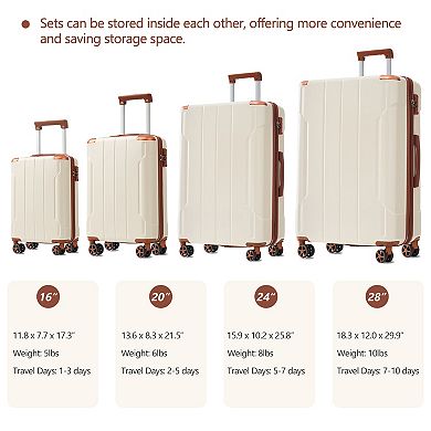 Whisen 16"/20"/24"/28" ABS Travel Luggage 6-Piece Set with TSA Lock and Spinner Wheels