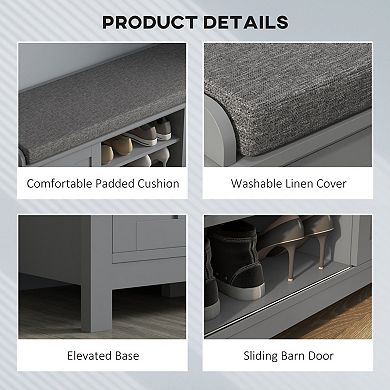 Entryway Shoe Bench with Sliding Doors & Adjustable Shelves, Ideal for Hallway & Living Room