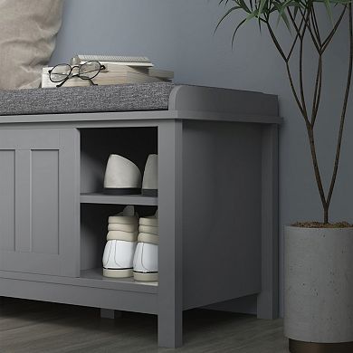 Entryway Shoe Bench with Sliding Doors & Adjustable Shelves, Ideal for Hallway & Living Room