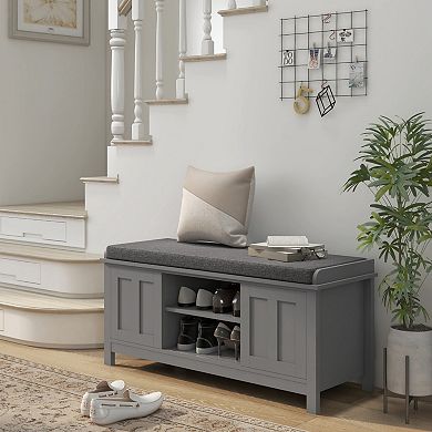 Entryway Shoe Bench with Sliding Doors & Adjustable Shelves, Ideal for Hallway & Living Room