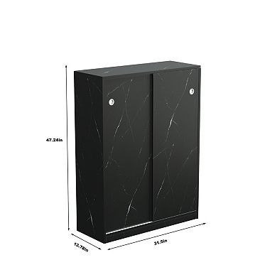 Marble Pattern Sliding Door Shoe Cabinet with 6-Tier Storage,Ideal for Entryway & Hallway