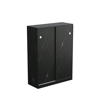 Marble Pattern Sliding Door Shoe Cabinet with 6 tier Storage,Ideal for Entryway & Hallway