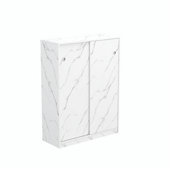 Marble Pattern Sliding Door Shoe Cabinet with 6 tier Storage,Ideal for Entryway & Hallway
