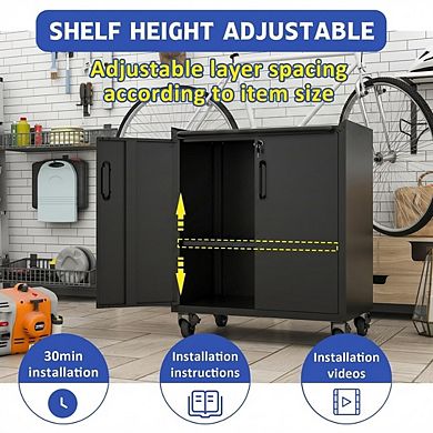 VIYET Mobile Metal Garage Cabinet - Heavy-Duty Tool Storage with Adjustable Shelves & Lock