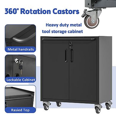 VIYET Mobile Metal Garage Cabinet - Heavy-Duty Tool Storage with Adjustable Shelves & Lock