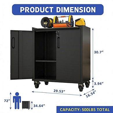 VIYET Mobile Metal Garage Cabinet - Heavy-Duty Tool Storage with Adjustable Shelves & Lock