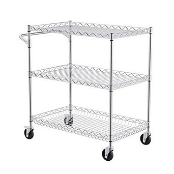 VIYET 3 tier Wire Rolling Cart - 661LBS Heavy Duty Steel Service Cart with Adjustable Shelves