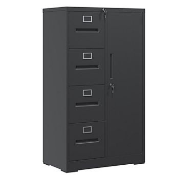 VIYET 52" Metal Filing Cabinet with Lock - 4 Drawers & Side Wardrobe for Legal/Letter/A4 Files