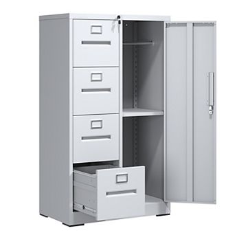 VIYET 52" Metal Filing Cabinet with Lock - 4 Drawers & Side Wardrobe for Legal/Letter/A4 Files