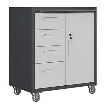VIYET Mobile Metal Tool Cabinet - Heavy-Duty Storage with 4 Drawers & Lockable Cabinet on Wheels