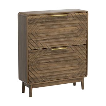 Mid-Century Modern Shoe Cabinet with 2 Flip Drawers, for Hallway, Bedroom & Entry