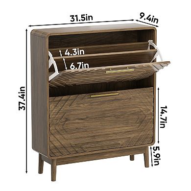 Mid-Century Modern Shoe Cabinet with 2 Flip Drawers, for Hallway, Bedroom & Entry