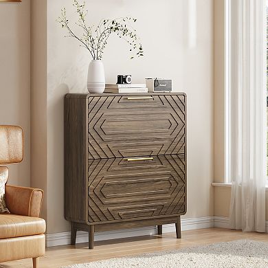 Mid-Century Modern Shoe Cabinet with 2 Flip Drawers, for Hallway, Bedroom & Entry