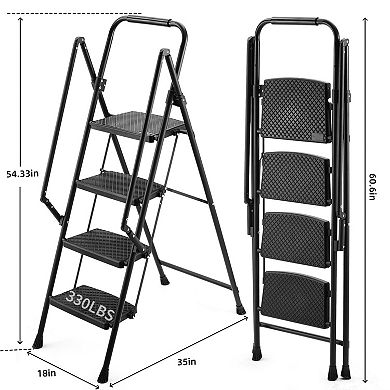 VIYET 4-Step Folding Steel Step Stool - Lightweight Portable Ladder with Non-Slip Wide Pedals