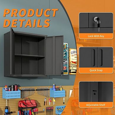 VIYET Wall Mounted Tool Cabinet - Locking Metal Storage with Adjustable Shelf & Open Drawer