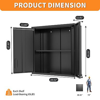 VIYET Wall Mounted Tool Cabinet - Locking Metal Storage with Adjustable Shelf & Open Drawer