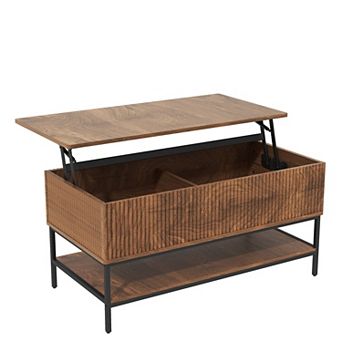 VIYET 39.4" Lift Top Coffee Table - Farmhouse Storage Center with Metal Legs
