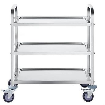 VIYET 3 tier Stainless Steel Utility Cart - 400lb Capacity Rolling Medical & Kitchen Trolley