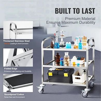 VIYET 3-Tier Stainless Steel Utility Cart - 400lb Capacity Rolling Medical & Kitchen Trolley