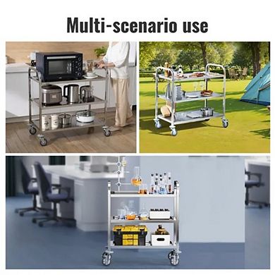 VIYET 3-Tier Stainless Steel Utility Cart - 400lb Capacity Rolling Medical & Kitchen Trolley