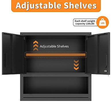 VIYET Wall Mounted Tool Cabinet - Locking Metal Storage with Adjustable Shelf & Open Drawer