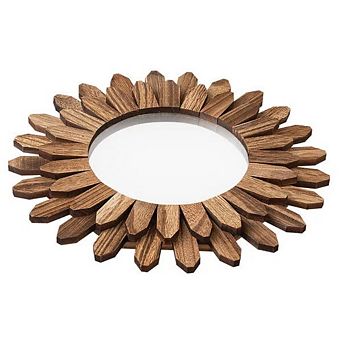 VIYET 12" Sunburst Boho Wall Mirror - Carbonized Rustic Wood Decorative Accent