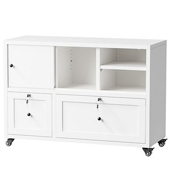 VIYET 2-Drawer Mobile File Cabinet with Lock - 28"H White Metal Storage for A4/Legal/Letter Files