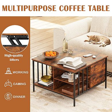 VIYET Farmhouse Lift Top Coffee Table - 31.5" Square Storage Center with Hidden Compartment