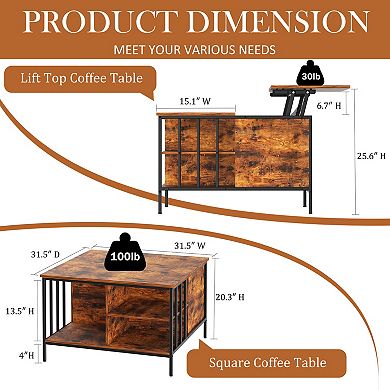 VIYET Farmhouse Lift Top Coffee Table - 31.5" Square Storage Center with Hidden Compartment