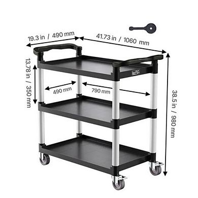 VIYET 3-Tier Rolling Utility Cart - 500lbs Heavy Duty Service Trolley with Lockable Wheels