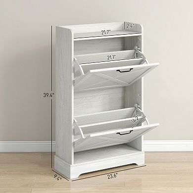 Farmhouse Slim Shoe Cabinet, 2 Flip Drawers, Adjustable Shelves, for Entryway & Hallway