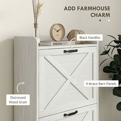 Farmhouse Slim Shoe Cabinet, 2 Flip Drawers, Adjustable Shelves, for Entryway & Hallway