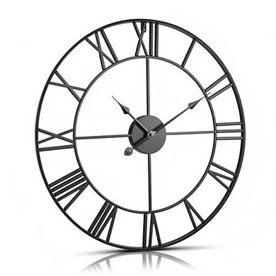 VIYET 24" Large Roman Numeral Wall Clock - Silent Non-Ticking Classic Metal Round Clock