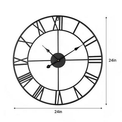 VIYET 24" Large Roman Numeral Wall Clock - Silent Non-Ticking Classic Metal Round Clock