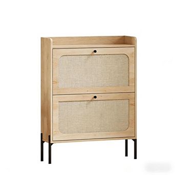 Boho Narrow Shoe Cabinet with 2 Flip Drawers & Adjustable Shelves, for Entryway, Hallway