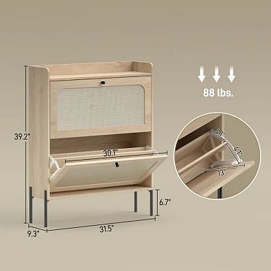 Boho Narrow Shoe Cabinet with 2 Flip Drawers & Adjustable Shelves, for Entryway, Hallway