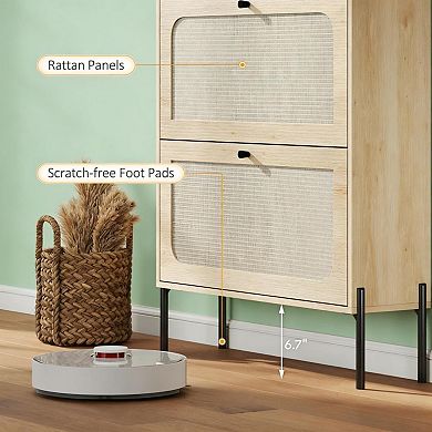 Boho Narrow Shoe Cabinet with 2 Flip Drawers & Adjustable Shelves, for Entryway, Hallway