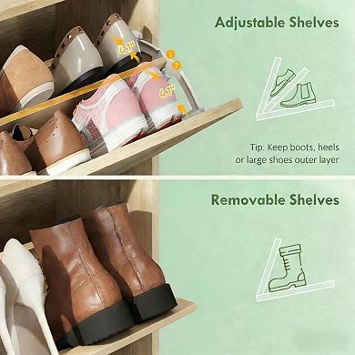Boho Narrow Shoe Cabinet with 2 Flip Drawers & Adjustable Shelves, for Entryway, Hallway