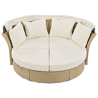 Whisen Outdoor Round Sofa Furniture Set with Retractable Canopy