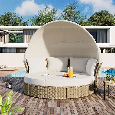 Whisen Outdoor Round Sofa Furniture Set with Retractable Canopy