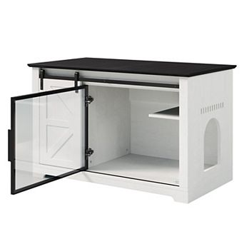 IFMALL Farmhouse Style Cat Litter Box Enclosure with Sliding Door