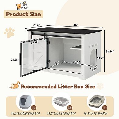 IFMALL Farmhouse Style Cat Litter Box Enclosure with Sliding Door