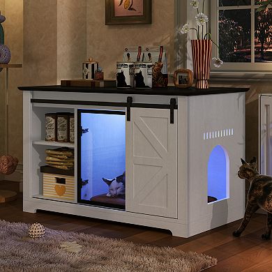 IFMALL Farmhouse Style Cat Litter Box Enclosure with Sliding Door