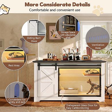 IFMALL Farmhouse Style Cat Litter Box Enclosure with Sliding Door