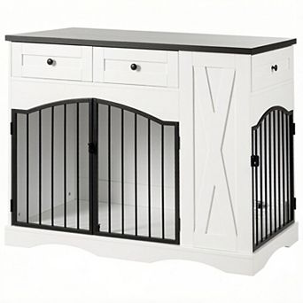 IFMALL Farmhouse Style Dog Crate Furniture with Storage Drawers and Side Table