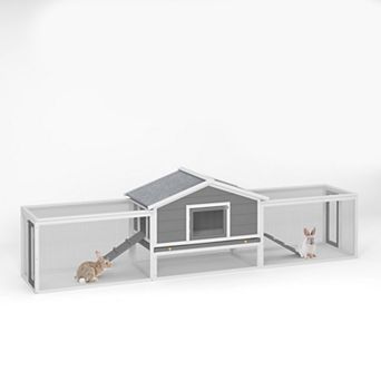 IFMALL Two-Story Large Wooden Outdoor Pet Hutch with Ramps and Run Area